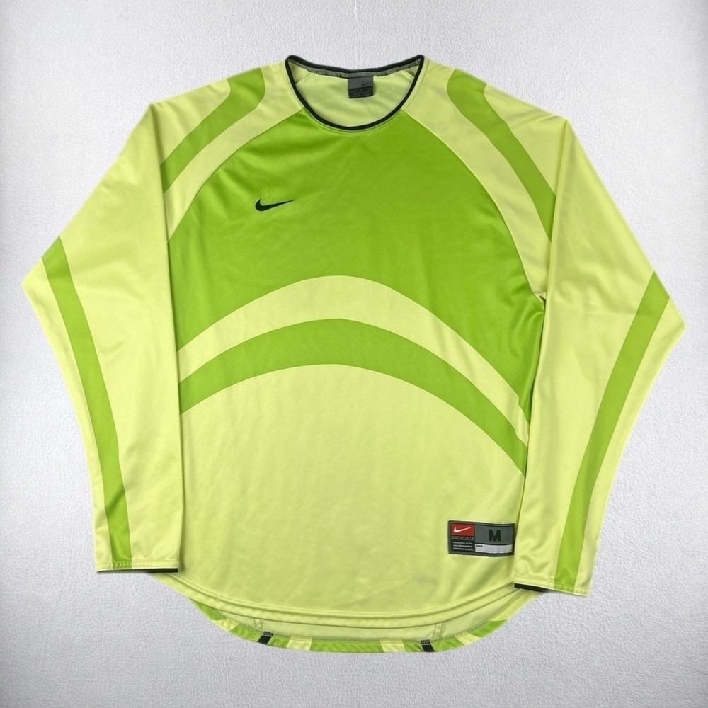 Vintage Nike Soccer Jersey Mens Medium Green Goalkeeper Athletic Shirt Y2K